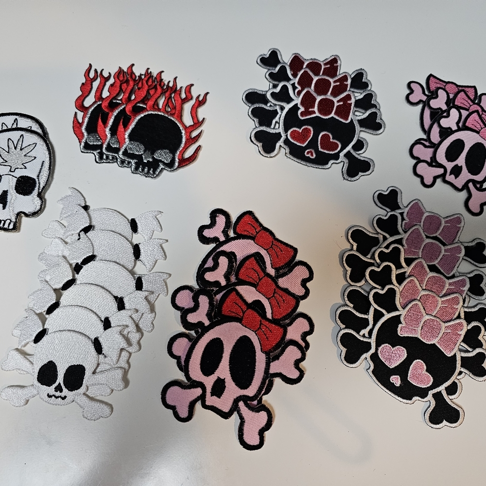 **SOLD** Iron On Patch Skull BoNES Pink Red Bow appliqué Lot of 25